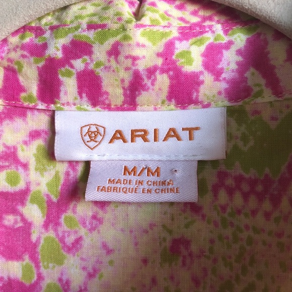 Ariat Womens Snap Front Long Sleeve Western Shirt Pink Green Rodeo Cowgirl - Picture 11 of 15